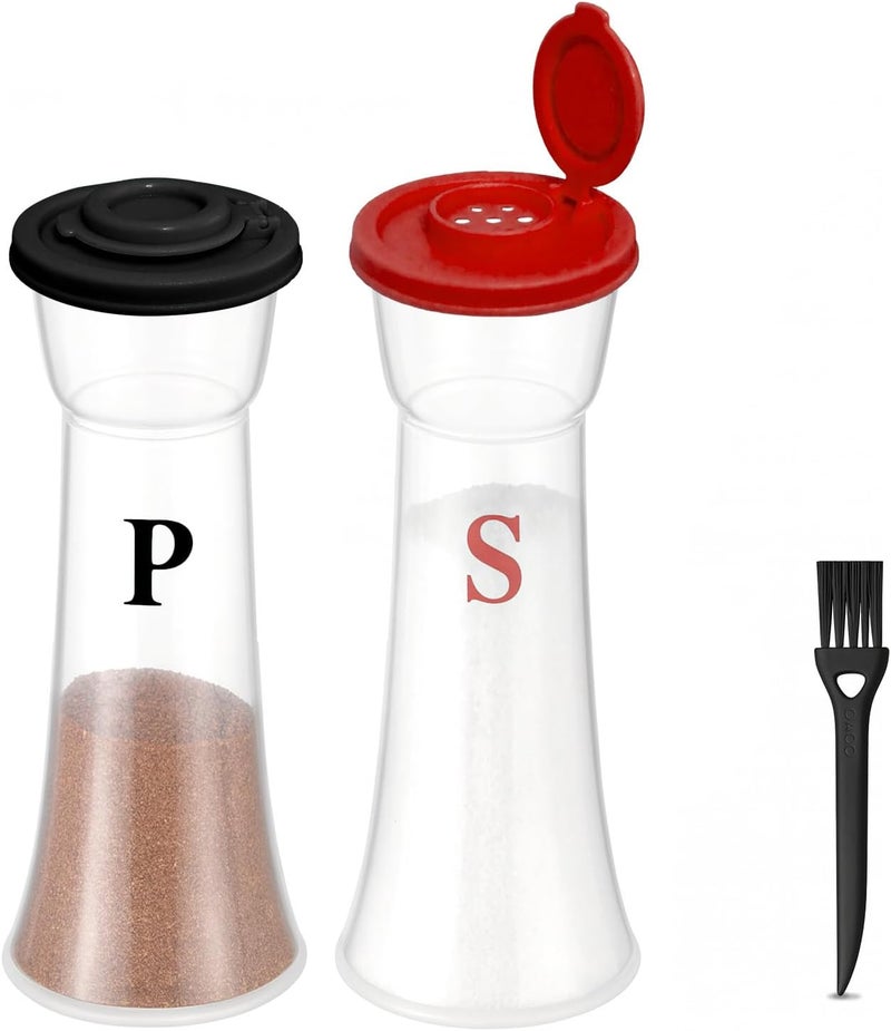 CEILUPY Set of 2 Clear Salt and Pepper Shakers, Plastic Spice Jars with Colorful Lids, Leakproof Moisture-Proof for Home Kitchen Restaurant, Camping, Travel, Picnic (Black Red) - Image 1